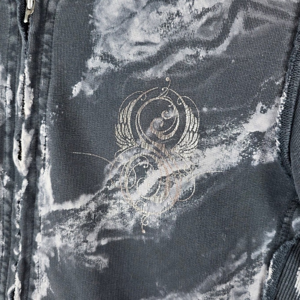 Sinful Affliction Style Y2K Womens Zip Up Hoodie Black Skull Angel Wings Size XL - Picture 2 of 8